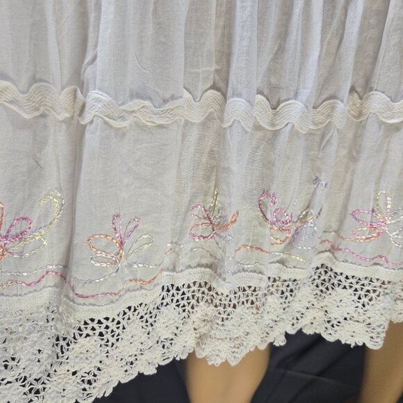Y2k White Cotton Midi peasant dress Size XL Embroidered Crochet Lace Fairy Boho - Picture 6 of 13